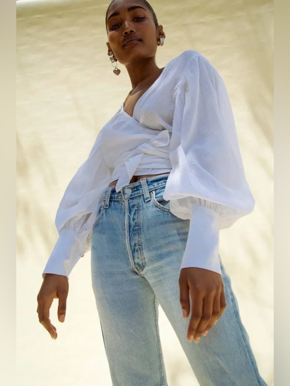 The Line by K White Gauze Wrap Top